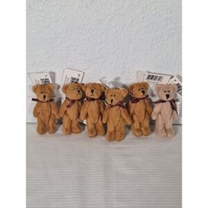Pacific Craft Lot of 6 Mini Jointed Teddy Bears Brown Tan 2.5 Inch Craft Plush